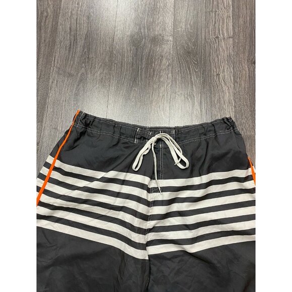 Laguna Men Swim Shorts Size XXL Gray White Striped Lined Mesh Orange Trim Trunks - Picture 5 of 7